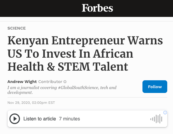 Kenyan Entrepreneur Warns US To Invest In African Health & STEM Talent